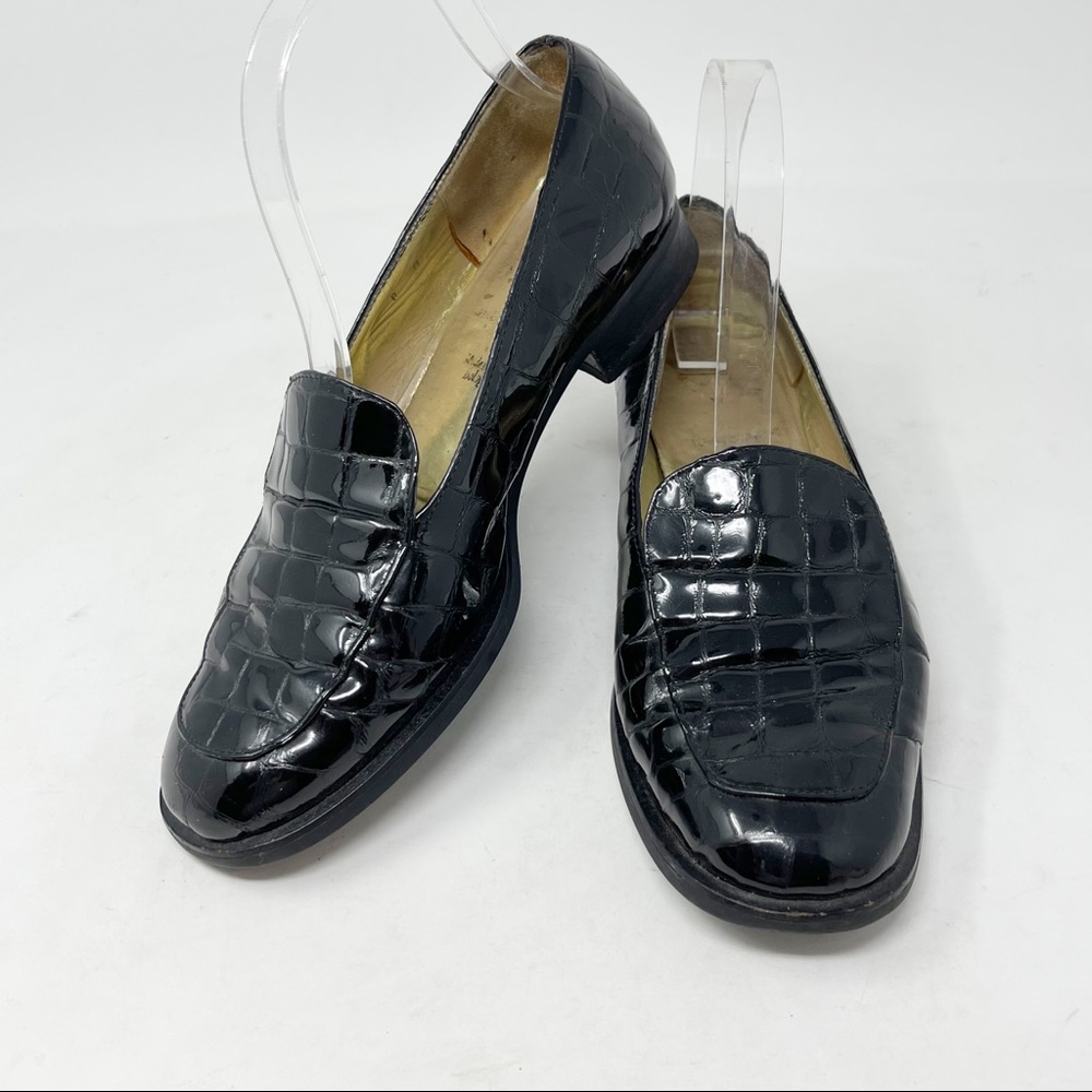 BRUNO MAGLI Women’s Black Croc Embossed Patent Leather Loafers